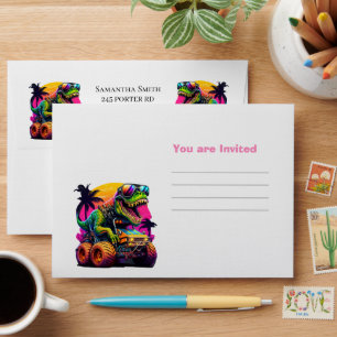 Enveloppe Dino Monster Truck Vous êtes Invité Pink