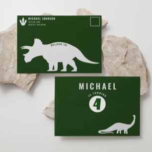 Enveloppe Dino Quatre Dinosaures 4e Invitation anniversaire