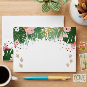 Enveloppe Dinosaur Dino Fille Rose sauvage Invitation Annive