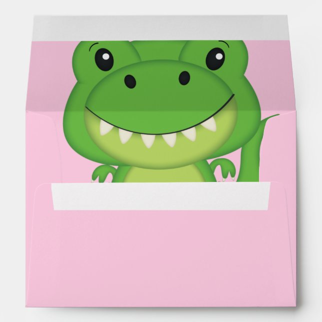 Enveloppe Dinosaure Baby shower T-Rex Rose Girl (Dos (Bas))