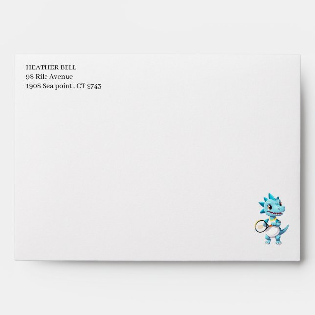 Enveloppe Dinosaure de tennis bleu (Devant)