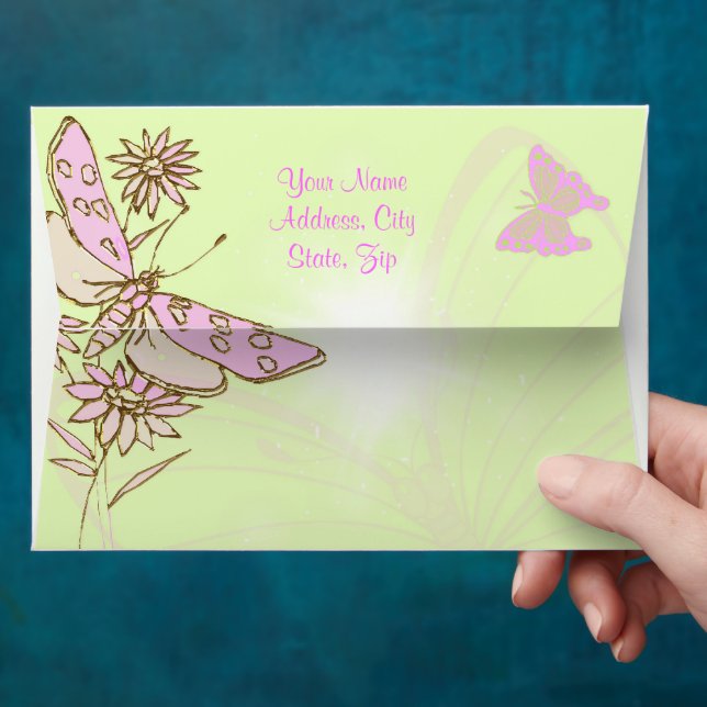 Enveloppe d'invitation au papillon rose citron Lim (Hand)
