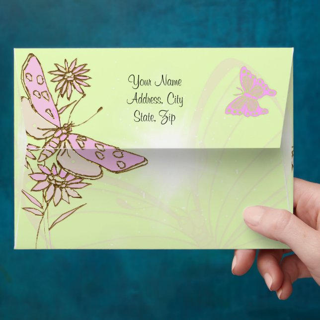 Enveloppe d'invitation au papillon rose citron Lim (Hand)