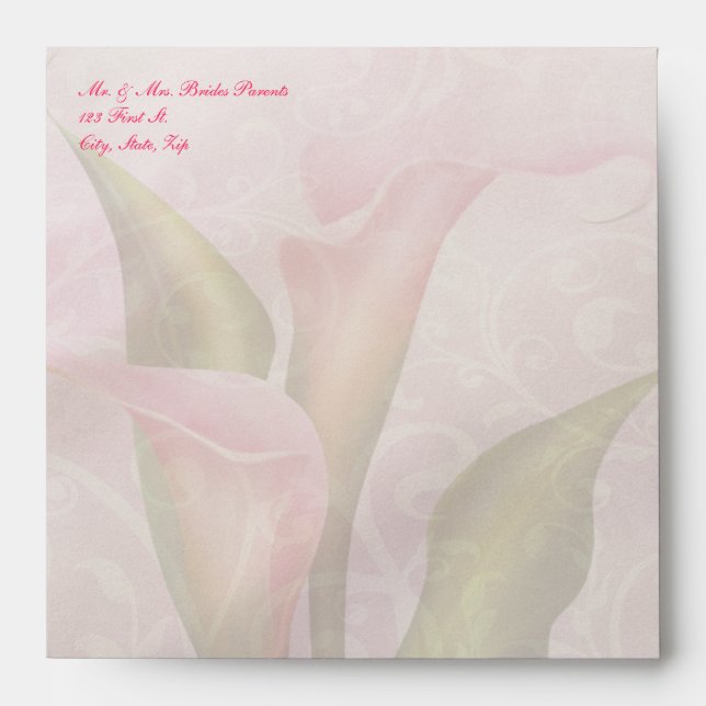 Enveloppe d'invitation Carré rose Calla Lily (Devant)
