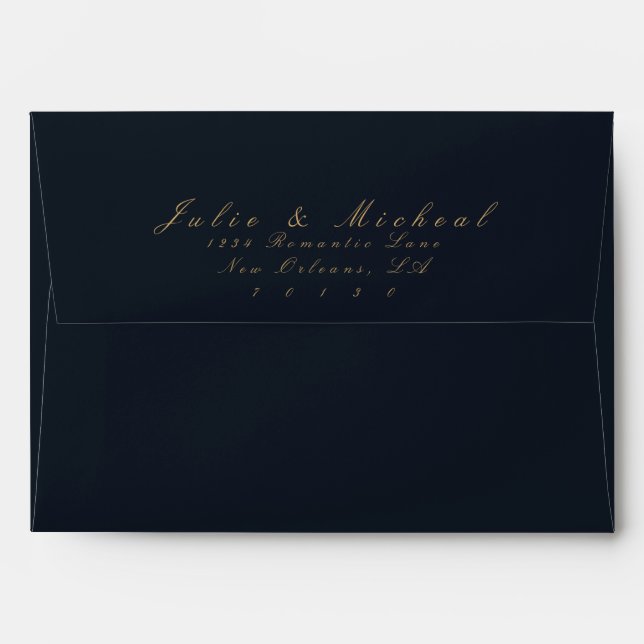 Enveloppe d'invitation de calligraphie bleue de mi (Dos (Haut rabat))