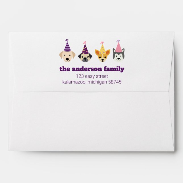 Enveloppe d'invitation de la partie de chiot, part (Dos (Haut rabat))