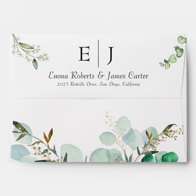 Enveloppe d'invitation de mariage verdure 5x7 (Dos (Haut rabat))