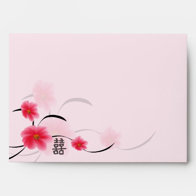 Enveloppe d'invitation Double bonheur en fleur ros (Devant)