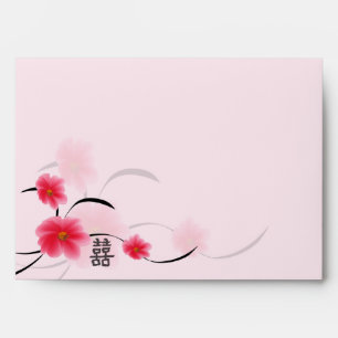 Enveloppe d'invitation Double bonheur en fleur ros