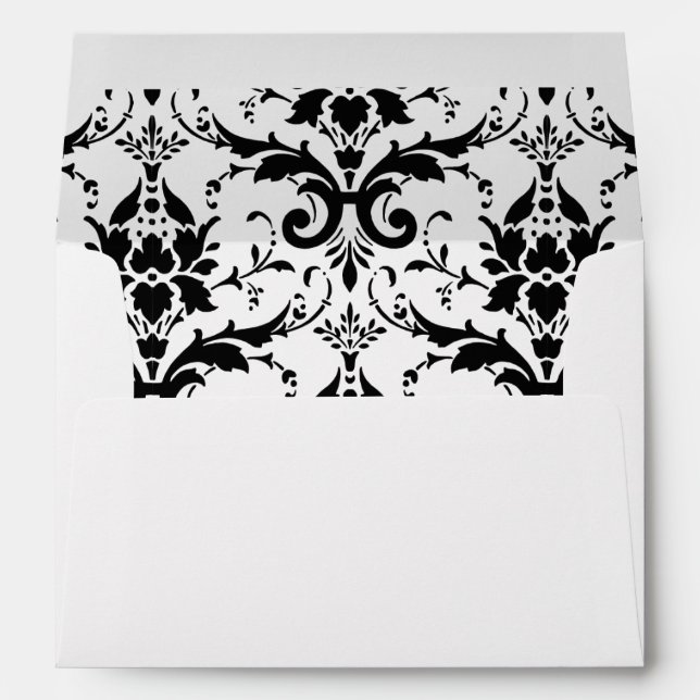 Enveloppe d'invitation noire Damask blanc (Dos (Bas))