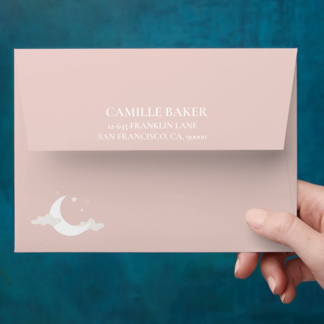 Enveloppe d'invitation pour Baby shower de lune ro (Hand)