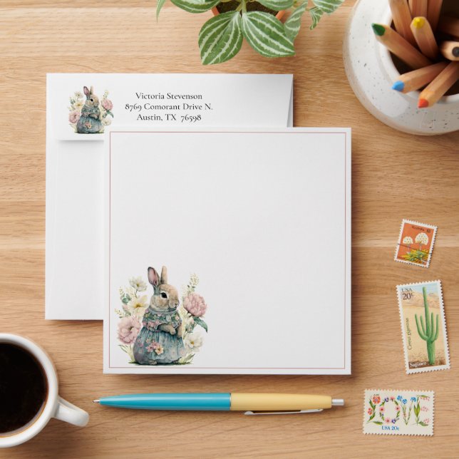 Enveloppe d'invitation pour bébé lapin fille douch (Desk)