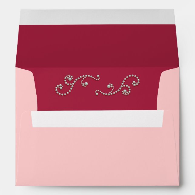 Enveloppe d'invitation Ruby Red, Pink and Pearls (Dos (Bas))