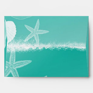 Enveloppe d'invitation verte coquillages de plage 