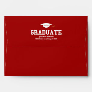 Enveloppe Diplômé Red Gold Typographie Graduation Confetti