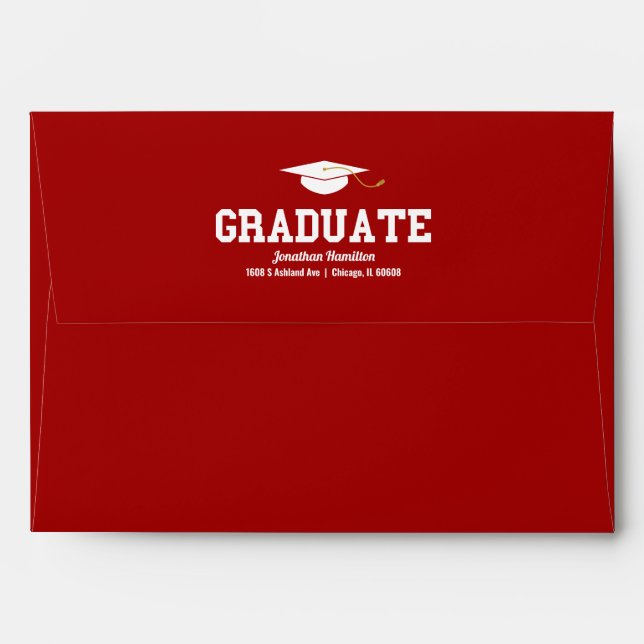 Enveloppe Diplômé Red Gold Typographie Graduation Confetti (Dos (Haut rabat))