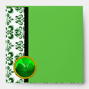 ENVELOPPE DOMMAQUES NOIRS ET BLANCS, SHAMROCK VERT