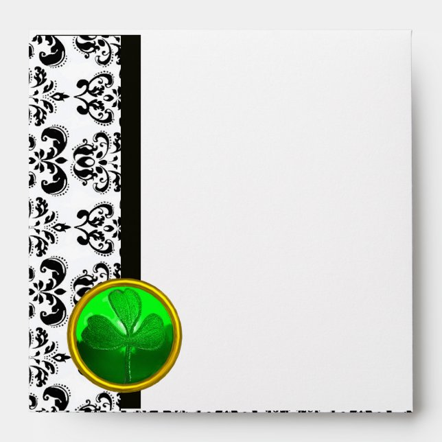 ENVELOPPE DOMMAQUES NOIRS ET BLANCS, SHAMROCK VERT (Devant)