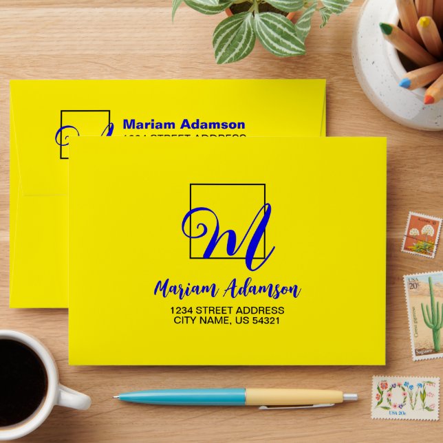 Enveloppe Dos & Devant : Nom Monogramme Adresse de Retour Su (Desk)