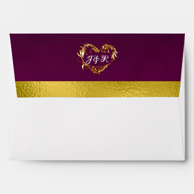 Enveloppe Doses et Monogramme - Mariage violet/or (Dos (Haut rabat))