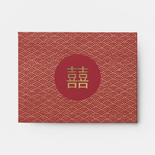 Enveloppe Double Bonheur à motif rouge foncé argent chinois
