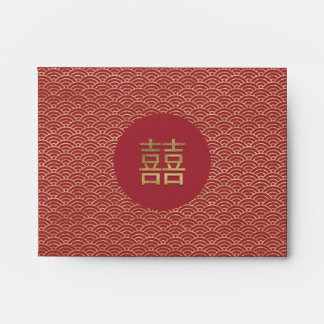 Enveloppe Double Bonheur à motif rouge foncé argent chinois