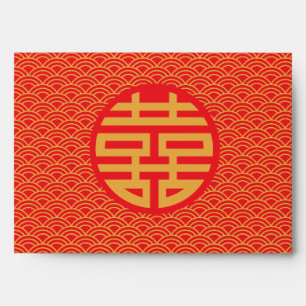 Enveloppe Double Bonheur Mariage Argent Rouge Or Chinois 