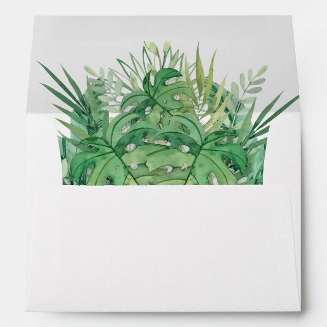 Enveloppe doublée de feuilles tropicales aquarelle (Dos (Bas))