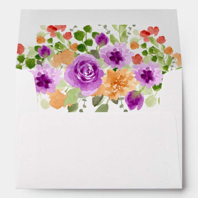 Enveloppe doublée de fleurs violettes aquarelle (Dos (Bas))