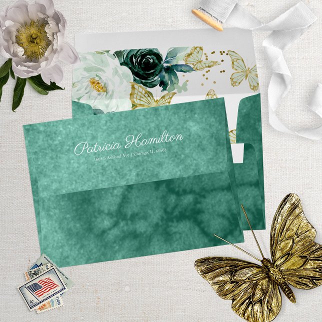 Enveloppe Doux 16 Vert Aquarelle Papillon Floral (Créateur téléchargé)