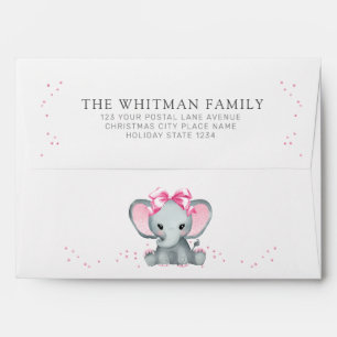 Enveloppe Doux bébé éléphant rose paillettes étoiles