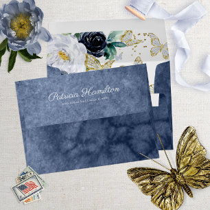 Enveloppe Douze ans sucrés Papillon floral aquarelle bleu ma