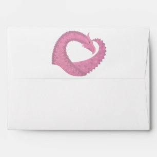 Enveloppe Dragon de coeur rose sur blanc