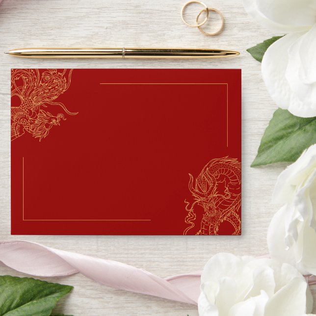 Enveloppe Dragon Phoenix traditionnel Mariage chinois rouge  (Wedding)