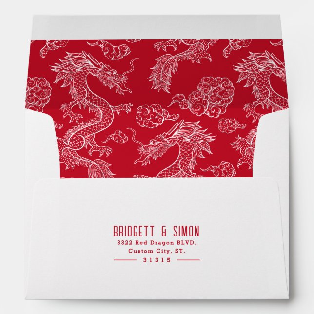 Enveloppe Dragon rouge et blanc | Style rouge préadressé (Dos (Bas))