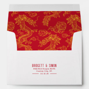 Enveloppe Dragon Rouge et Or Style Rouge Pré-Adressé