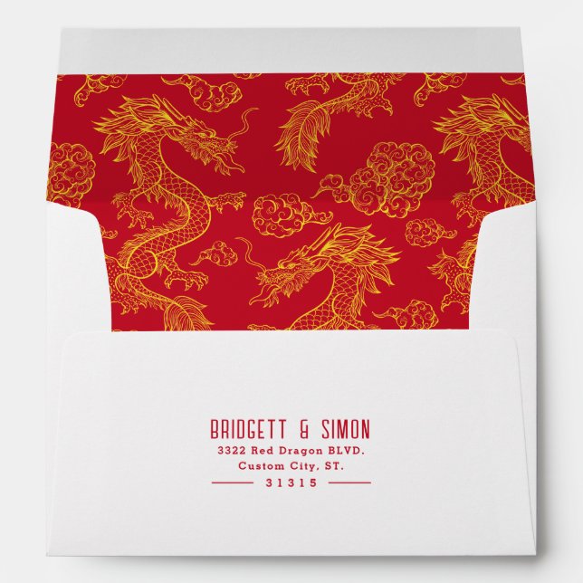 Enveloppe Dragon rouge et or | Style rouge préadressé (Dos (Bas))