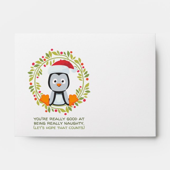 Enveloppe Drôle Penguin de Noël bon à être coquin (Devant)