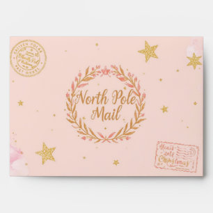 Enveloppe du Pôle Nord Étoiles pastel rose et or