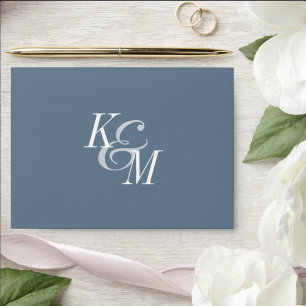 Enveloppe Dusty Bleu élégant Mariage classique Monogramme