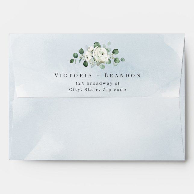 Enveloppe Dusty bleu eucalyptus mariage fleurie (Dos (Haut rabat))