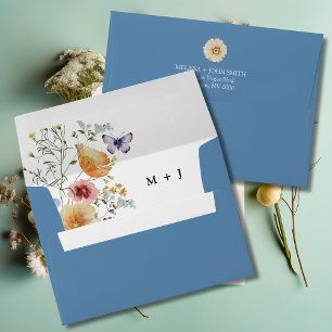 Enveloppe Dusty Blue Boho Élégant Mariage Fleur sauvage