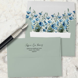 Enveloppe Dusty Blue Boho Fleur sauvage Sage Green Mariage
