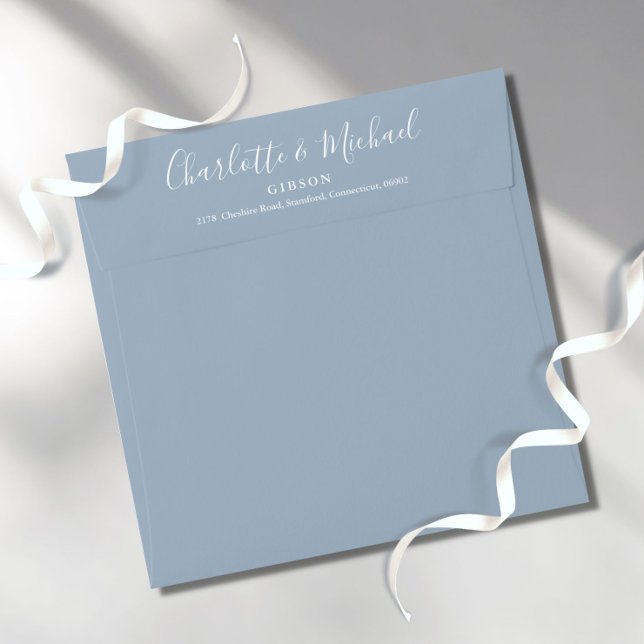 Enveloppe Dusty Blue Chic Script Retourner l'adresse Carré (Créateur téléchargé)