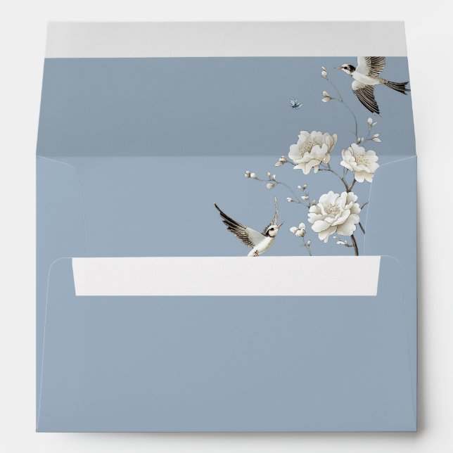Enveloppe Dusty Blue Chinoiserie Mariage Adresse de retour (Dos (Bas))