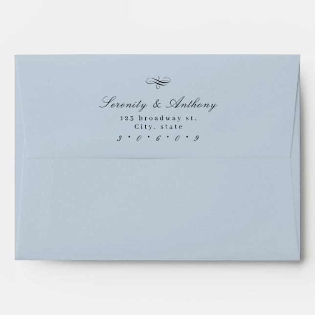 Enveloppe Dusty Blue Classic Élégance Script Mariage simple (Dos (Haut rabat))