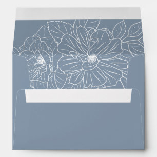 Enveloppe Dusty Blue Elegant Floral Sketch Mariage
