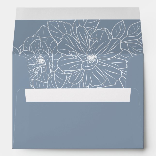 Enveloppe Dusty Blue Elegant Floral Sketch Mariage (Dos (Bas))