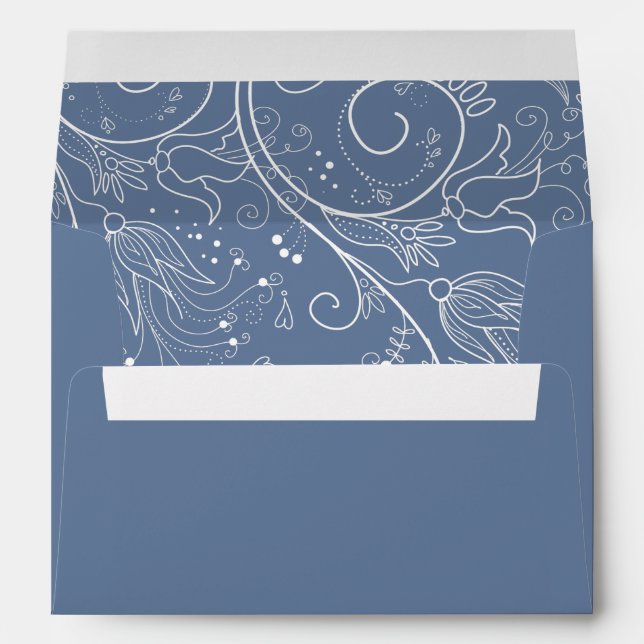 Enveloppe Dusty Blue élégant Mariage floral (Dos (Bas))