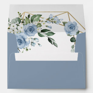 Enveloppe Dusty Blue et or élégant Floral Rustic Mariage